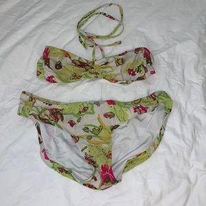 J Crew Fish swimming in Coral Bandeau bikini